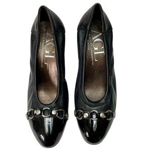 Attilio Giusti Leombruni AGL Black Leather Cap Toe Heels Womens 39 1/2 (9.5)